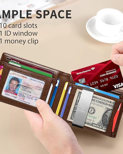RUNBOX Mens Slim Wallet with Money Clip RFID Blocking Bifold Credit Card Holder for Men with Gift Box
