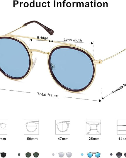 SOJOS Retro Vintage Round Polarized Sunglasses for Women Men Small Double Bridge Circle Sunnies SJ1104