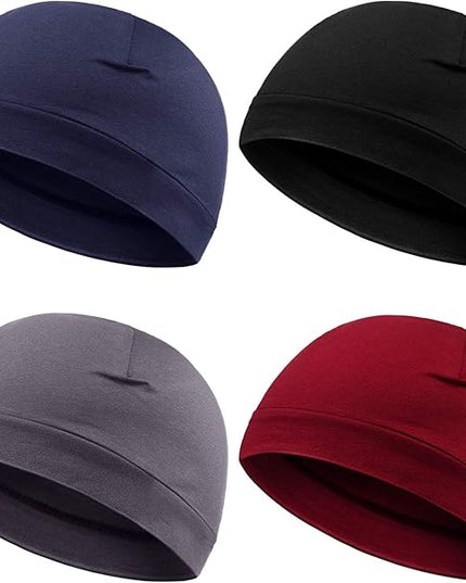Syhood 4 Pcs Cotton Skull Caps for Men Women Breathable Beanie Thin Sleep Hat Night Running Cap Helmet Liner for Cycling Gym
