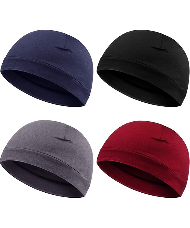 Syhood 4 Pcs Cotton Skull Caps for Men Women Breathable Beanie Thin Sleep Hat Night Running Cap Helmet Liner for Cycling Gym