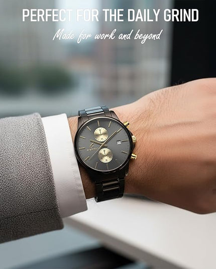 Stylish Stainless Steel Chronograph Watches for Men with a Hefty, Solid-Build Feel — Waterproof Quartz Mens Watches with Auto Date & Second Subdials, Valentines Day Gifts for Him, Boyfriend, Husband, Dad