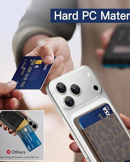 Stronger Magnetic Card Slot Wallet for iPhone 17/16/15/14/13/12 Series (Not for 13/12 Mini), Cheetah Leopard Pattern Hard Card Holder Fit 3 Cards Compatible with Magsafe Accessories, Brown