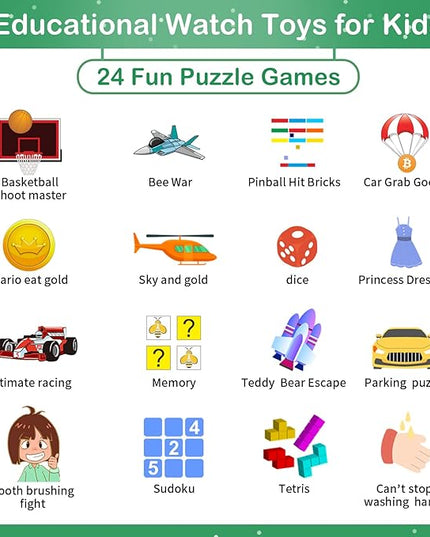 Phyulls Smart Watch for Kids with 39 Puzzle Games, Camera, Video Recorder, Music, Alarm, Calculator, Calendar, Flashlight, Pedometer - Birthday Gift for 3-12 Year Old Boys & Girls