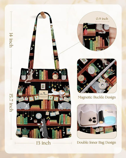 Corduroy Tote Bag for Women - Reusable Totes with Pocket & Buckle Cute Aesthetic Shoulder Bag for Work Travel