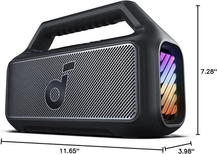 Soundcore Boom 2 by Anker, Outdoor Speaker, 80W, Subwoofer, BassUp 2.0, 24H Playtime, IPX7 Waterproof, Floatable, RGB Lights, USB-C, Custom EQ, Bluetooth 5.3, Portable for Camping and Beach - Black