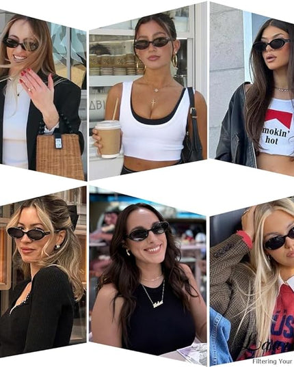 90s Sunglasses for Women Men Retro Small Oval Sunglasses