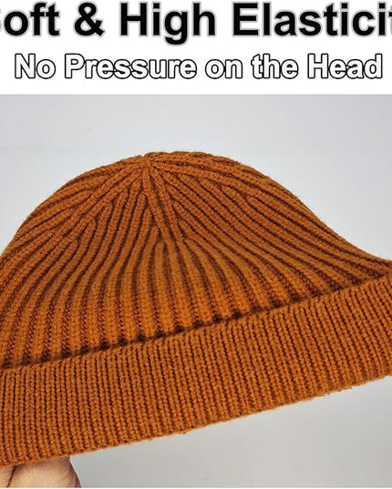vidsel Thin Wool Fisherman Beanie for Men Women, Short Knit Cuff Trawler Watch Hats