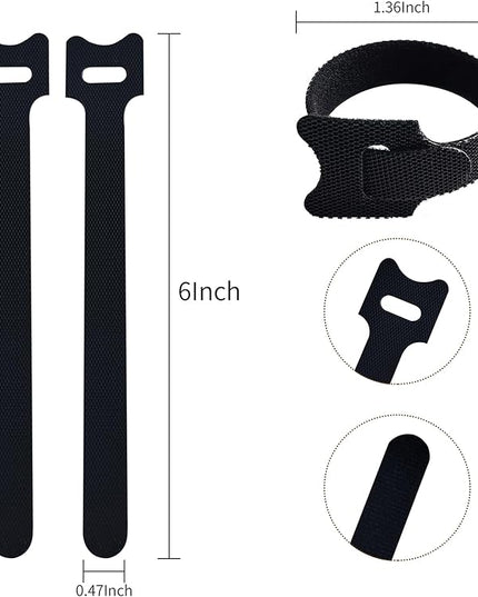 100 PCS 6 Inches Black Reusable Cable Ties, Adjustable Cord Straps, Cable Organizer, Cord Wrap and Hook Loop Cords Management
