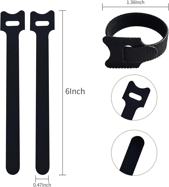 100 PCS 6 Inches Black Reusable Cable Ties, Adjustable Cord Straps, Cable Organizer, Cord Wrap and Hook Loop Cords Management