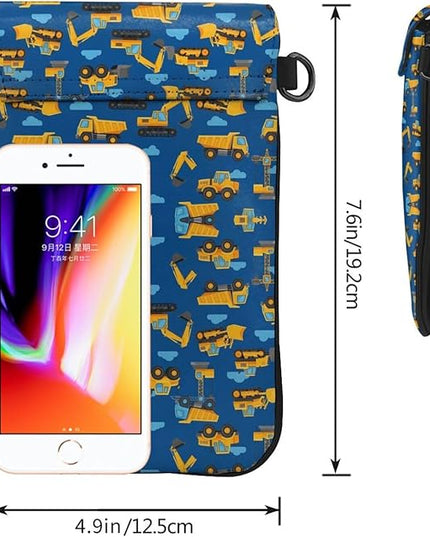 Women Ladies Girls Roomy Pockets Cell Phone Shoulder Bag Crossbody Bag Credit Card Stash Money Carrier, Water Resistant, Yoga Riding Bag, Construction Bulldozer Excavator Navy Blue