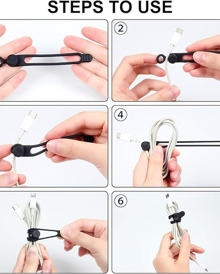 OneLeaf 30Pcs Cord Organizer, Silicone Cable Ties Reusable, Cord Ties for Electronics, Multipurpose Elastic Wire Ties, Travel Essentials for Cable Organizer, Wire Organizers for Fastening Cords