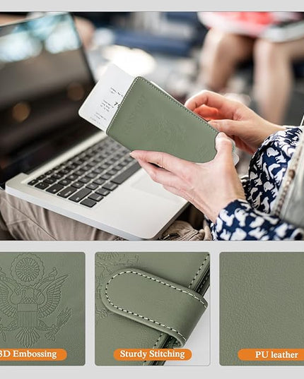 TIGARI Passport Holder for Travel Women Men, PU Leather Waterproof RFID Wallet Cover Case Sleeve, Valentines Day Gifts, Vacation Plane Cruise Travel Document Organizer Essentials