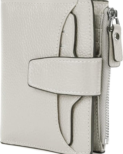 AINIMOER Women's RFID Blocking Leather Small Compact Bi-fold Zipper Pocket Wallet Card Case Purse with id Window