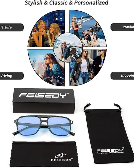 FEISEDY Retro Square Aviator Sunglasses Women Men 70s Vintage Trendy Plastic Frame Sun Glasses B2835