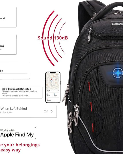 Swissdigital Design TSA Laptop Backpack Men's USB Charging Port Large Capacity Business Travel Backpack Black| With Apple Find My Network Black/Red | J16BTFB-41