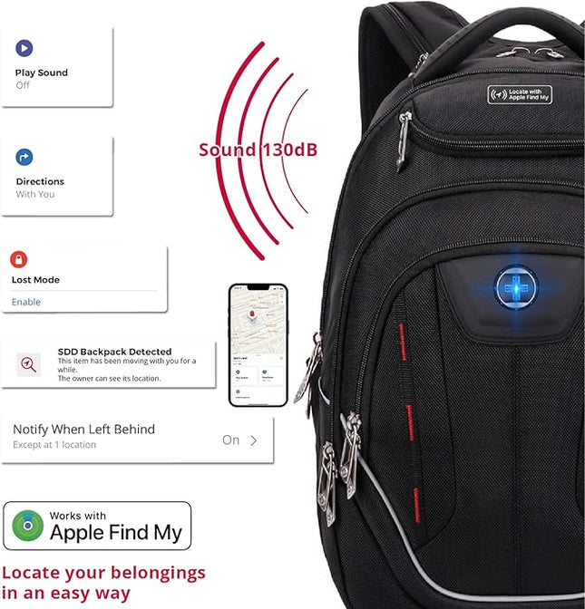 Swissdigital Design TSA Laptop Backpack Men's USB Charging Port Large Capacity Business Travel Backpack Black| With Apple Find My Network Black/Red | J16BTFB-41