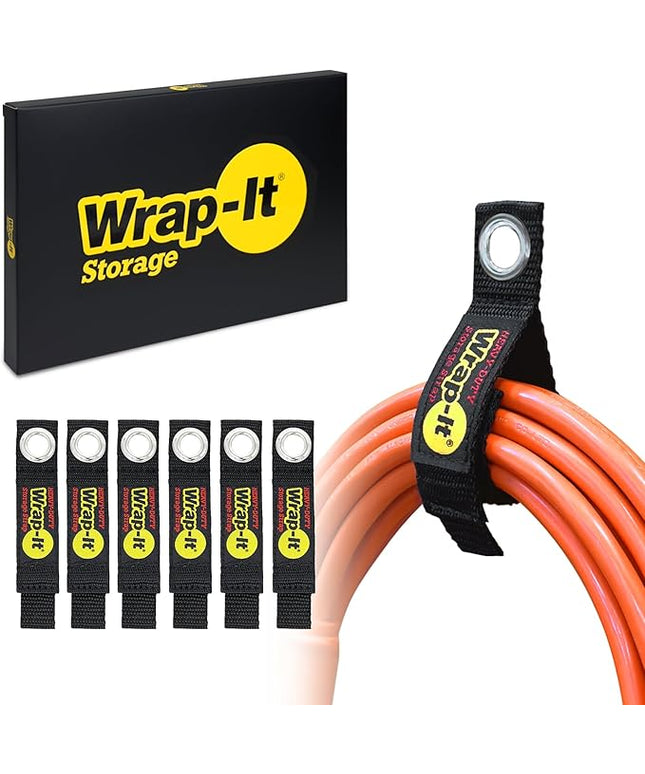 Heavy-Duty Wrap-It Storage Straps, 7-inch (6 Pack) - Hook and Loop Tool Cord Organizer, Extension Cord Hanger, Kitchen Cord Keeper, Cable Straps for Cords, Hoses, Rope, RV, and Garage Organization