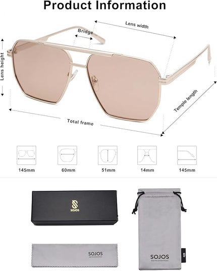 SOJOS Retro Oversized Square Polarized Sunglasses for Women Men Vintage Shades Classic Large Metal Sun Glasses