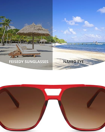 FEISEDY Retro Square Aviator Sunglasses Women Men 70s Vintage Trendy Plastic Frame Sun Glasses B2835