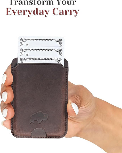 BLACKBROOK Leather Wallet for MagSafe, Duke Slim Full Grain Leather Card Holder, Holds up to 3 Cards, RFID Protection & Easy Access