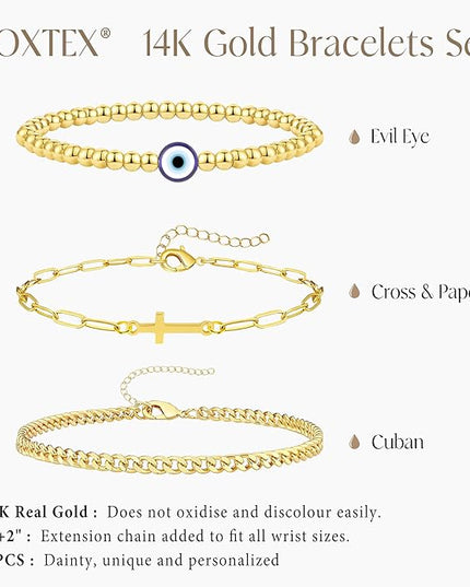 Gold Bracelets Set for Women Stack, Dainty Thick Bracelets Stack for Women Trendy, Simple Thin Gold Plated Cuff Stackable Bracelets With Beaded Cuban Paperclip Snake Rope Bangle Hand Chain Jewelry Gifts for Women Non Tainish