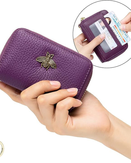 imeetu RFID Credit Card Holder, Small Leather Zipper Card Case Wallet for Women