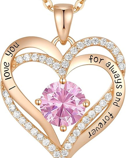 CDE Forever Love Heart Necklaces for Women, Wedding Anniversary, Birthday Mothers Day Christmas Day Gifts for Mom, Mother, Wife, friend, S925 Silver Jewelry with Birthstone Pendant