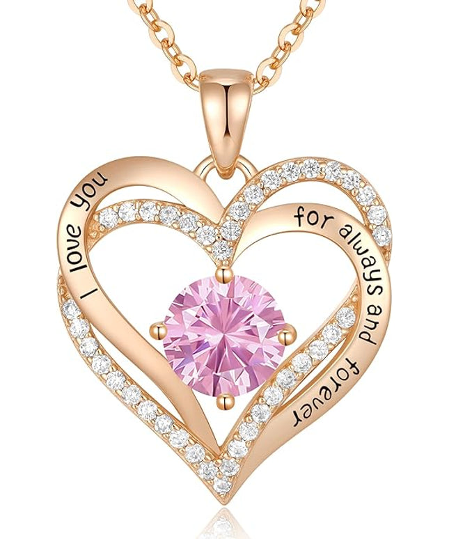 CDE Forever Love Heart Necklaces for Women, Wedding Anniversary, Birthday Mothers Day Christmas Day Gifts for Mom, Mother, Wife, friend, S925 Silver Jewelry with Birthstone Pendant