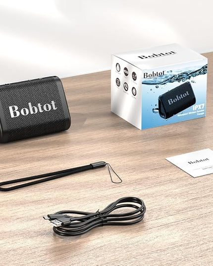 Bobtot Portable Bluetooth Speaker Wireless, IPX7 Small Shower Speaker Waterproof, 15H Playing Time, Loud and Stereo Sound with Bass, TWS Pairing for Party, Camping, Travel, Black