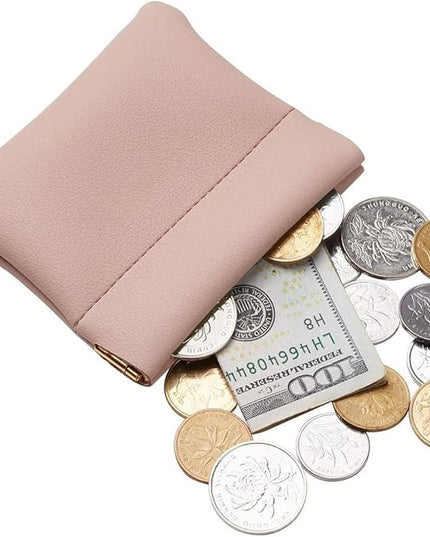 ZYLOXAR Squeeze Coin Purse Genuine Leather Wallet Compact Change Holder Travel Pouch for Women Gift Box (Pink)