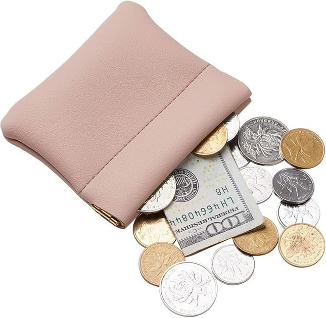 ZYLOXAR Squeeze Coin Purse Genuine Leather Wallet Compact Change Holder Travel Pouch for Women Gift Box (Pink)