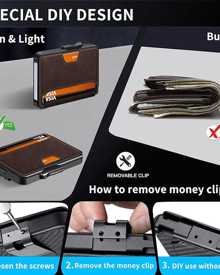 SEMORID Wallet for Men, Mens Wallet Minimalist Slim Wallet, RFID Blocking Smart Pop Up Wallet with Money Clip & ID Window, Metal Compact Wallet, Aluminum Credit Card Holder Wallet