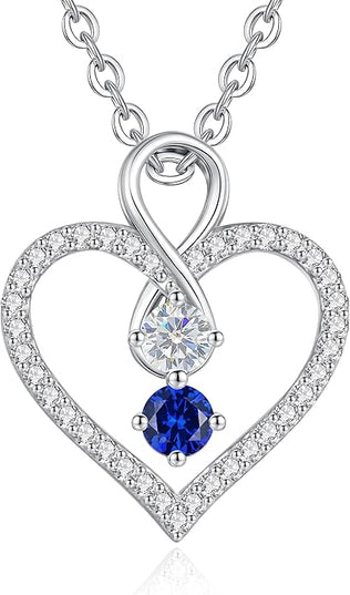 LOUISA SECRET Infinity Double Birthstone Necklace, 925 Sterling Silver Tiny Pendant Heart Necklace for Women Wife Her, Best Jewelry Gift Heart Jewelry Meaningful Gift for Valentine's Day, Christmas, Birthday Anniversary