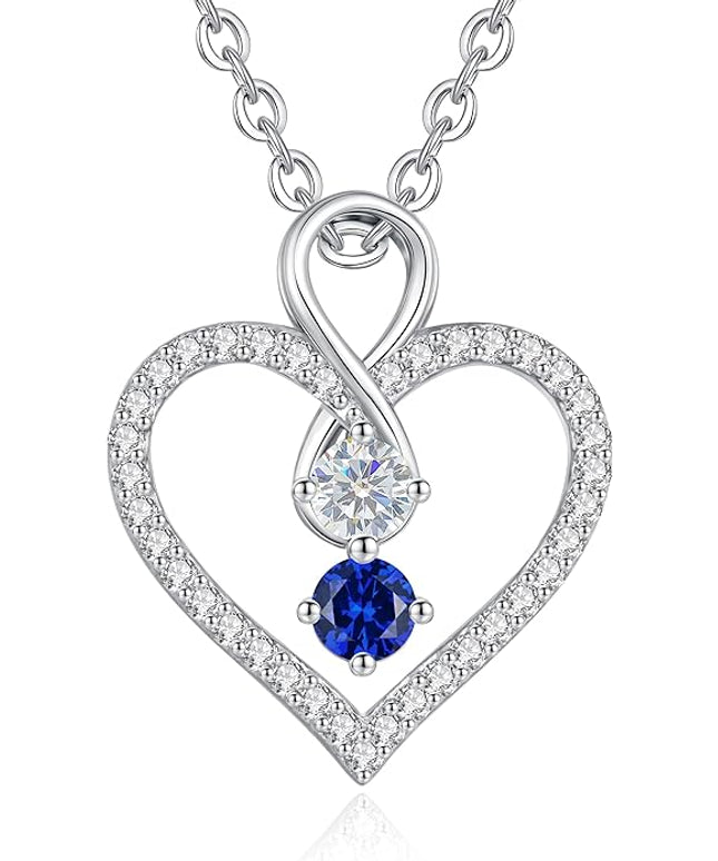 LOUISA SECRET Infinity Double Birthstone Necklace, 925 Sterling Silver Tiny Pendant Heart Necklace for Women Wife Her, Best Jewelry Gift Heart Jewelry Meaningful Gift for Valentine's Day, Christmas, Birthday Anniversary