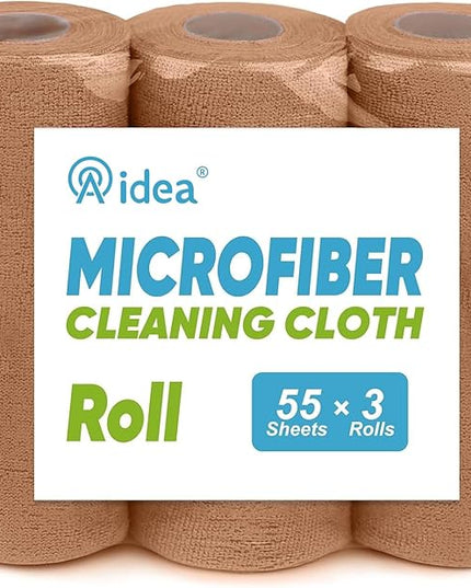 AIDEA Microfiber Cleaning Cloth 165 Sheets 3 Roll, Microfiber Towels for Cars, Shop Rags Washable, Cleaning Rags Reusable Paper Towels for Automotive, Mechanic, Workshops, House,11×9", Coffee