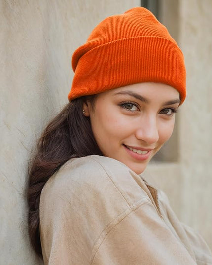 100% Cotton Beanie Hat- Unisex Ultra Soft Winter Warm Stretch Knit Cuffed Hats Fisherman Beanies Skull Cap