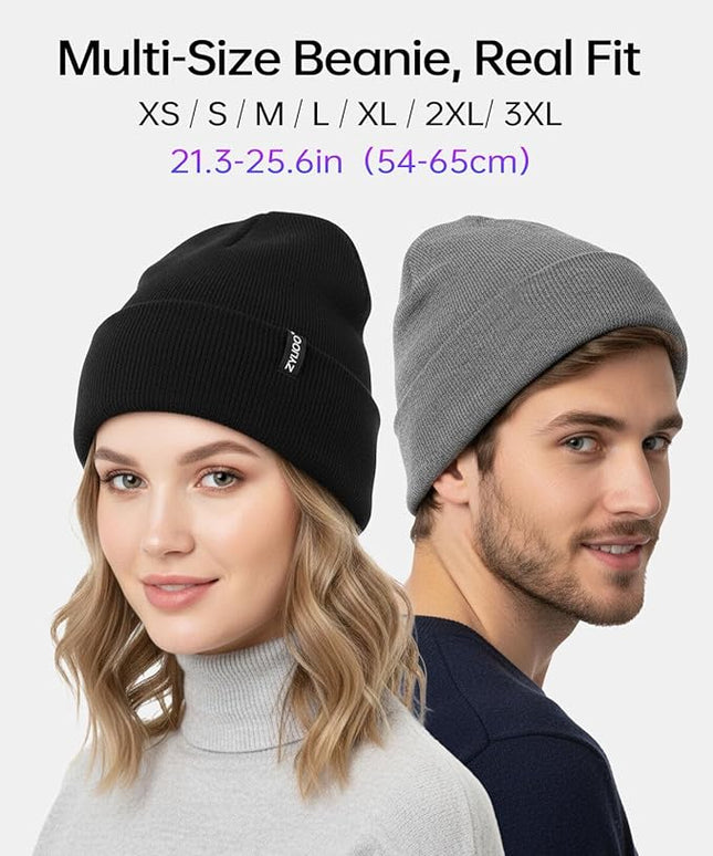 Zylioo Oversize Beanie Hats, XXL Big Size Ribbed Knit Cuffed Winter Hat for Cold Weather, Warm Skull Watch Cap