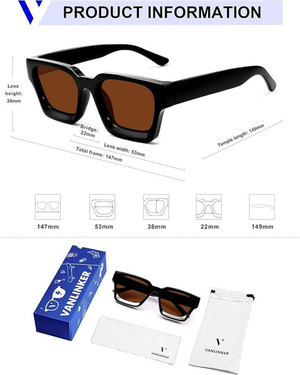 VANLINKER Thick Square Sunglasses for Men Women Retro Chunky Rectangle Shades UV400 Protection VL9731