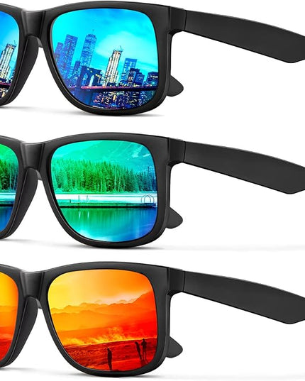 KALIYADI Sunglasses Men Polarized Sun glasses for Mens Womens Classic Matte Black Frame UV Protection 3pack