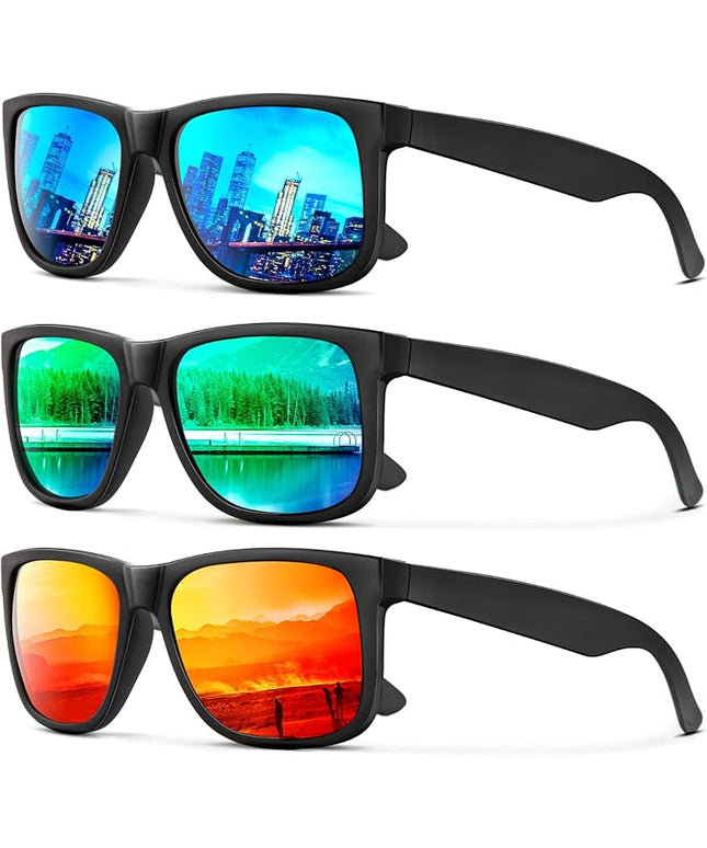KALIYADI Sunglasses Men Polarized Sun glasses for Mens Womens Classic Matte Black Frame UV Protection 3pack