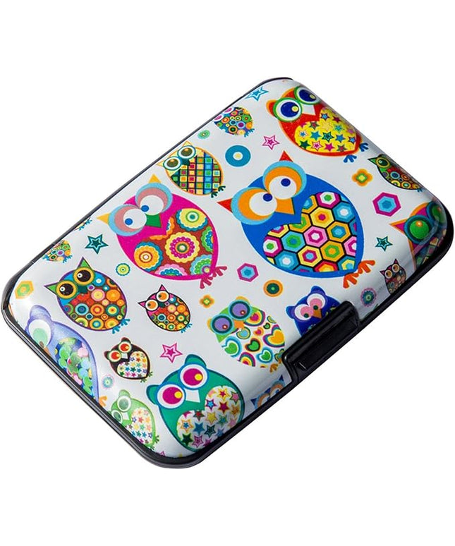 ELFISH Mini RFID Aluminum Wallet Credit Cards Holder Business Card Case Metal ID Case for Men Women (Owl)