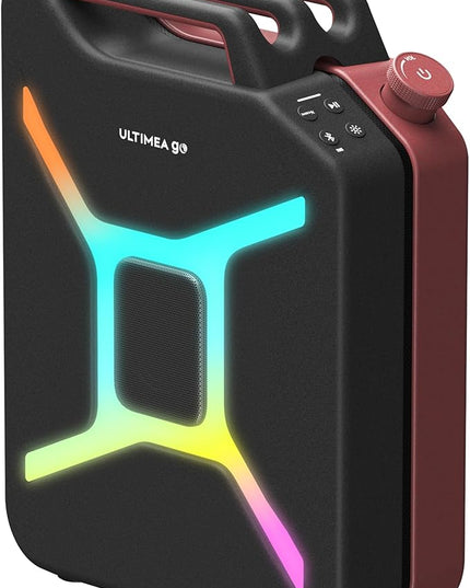 ULTIMEA Go Portable Party Speaker, 300W Wireless PartyBox with Bass Boost, RGB Light, TWS Stereo, Auracast Mode, Mic/Guitar Input, APP Control, Large Bluetooth Speaker for Party Outdoor (Black+Red)