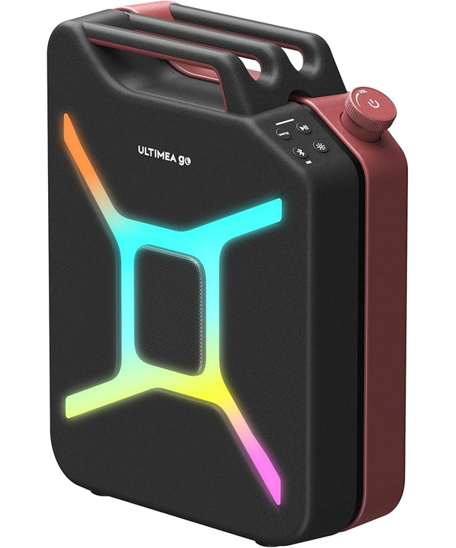 ULTIMEA Go Portable Party Speaker, 300W Wireless PartyBox with Bass Boost, RGB Light, TWS Stereo, Auracast Mode, Mic/Guitar Input, APP Control, Large Bluetooth Speaker for Party Outdoor (Black+Red)