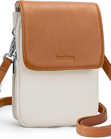 befen Genuine Leather Small Crossbody Bags for Women, Cell Phone Cross body Purse Bag with RFID Blocking Card Slots