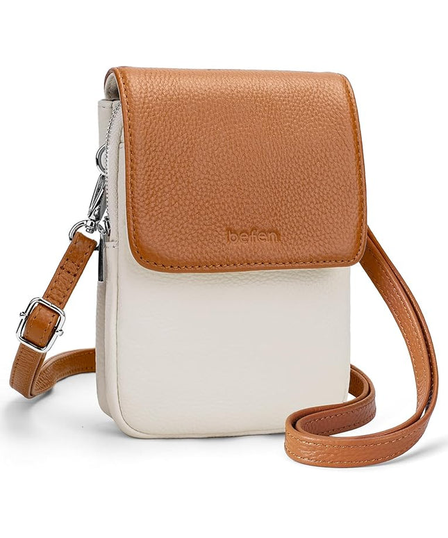 befen Genuine Leather Small Crossbody Bags for Women, Cell Phone Cross body Purse Bag with RFID Blocking Card Slots