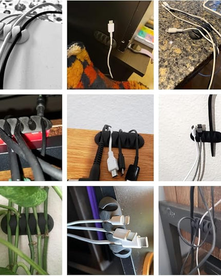 OHill Desk Cable Management Cord Organizer, 16 Pack White Self Adhesive Cord Holder Cable Clips, Ideal Cable Organizer Wire Keeper for Desk, Nightstand, Phone Charger, Computer, Home, Office, Car