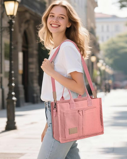 Canvas Tote Bag for Women Crossbody Work Purse with Pockets Top Handle Handbag Satchel Bags for Travel Nurse Teacher