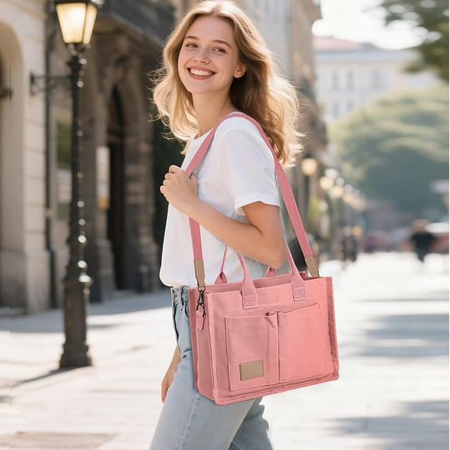 Canvas Tote Bag for Women Crossbody Work Purse with Pockets Top Handle Handbag Satchel Bags for Travel Nurse Teacher