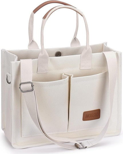 Mossio Large Canvas Tote Bag for Women with Pockets - Laptop Crossbody Work Tote Bag Everyday Bag Shoulder Purse Handbag