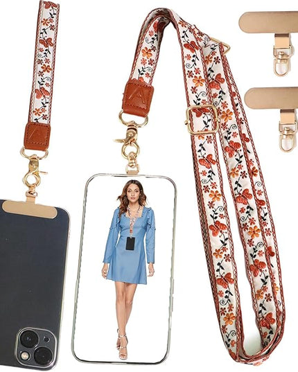 LEMEDE Phone Charm Lanyard, Gold Buckle Adjustable Crossbody and Wrist Strap with 2pcs 360-Degree Rotatable Phone Pad